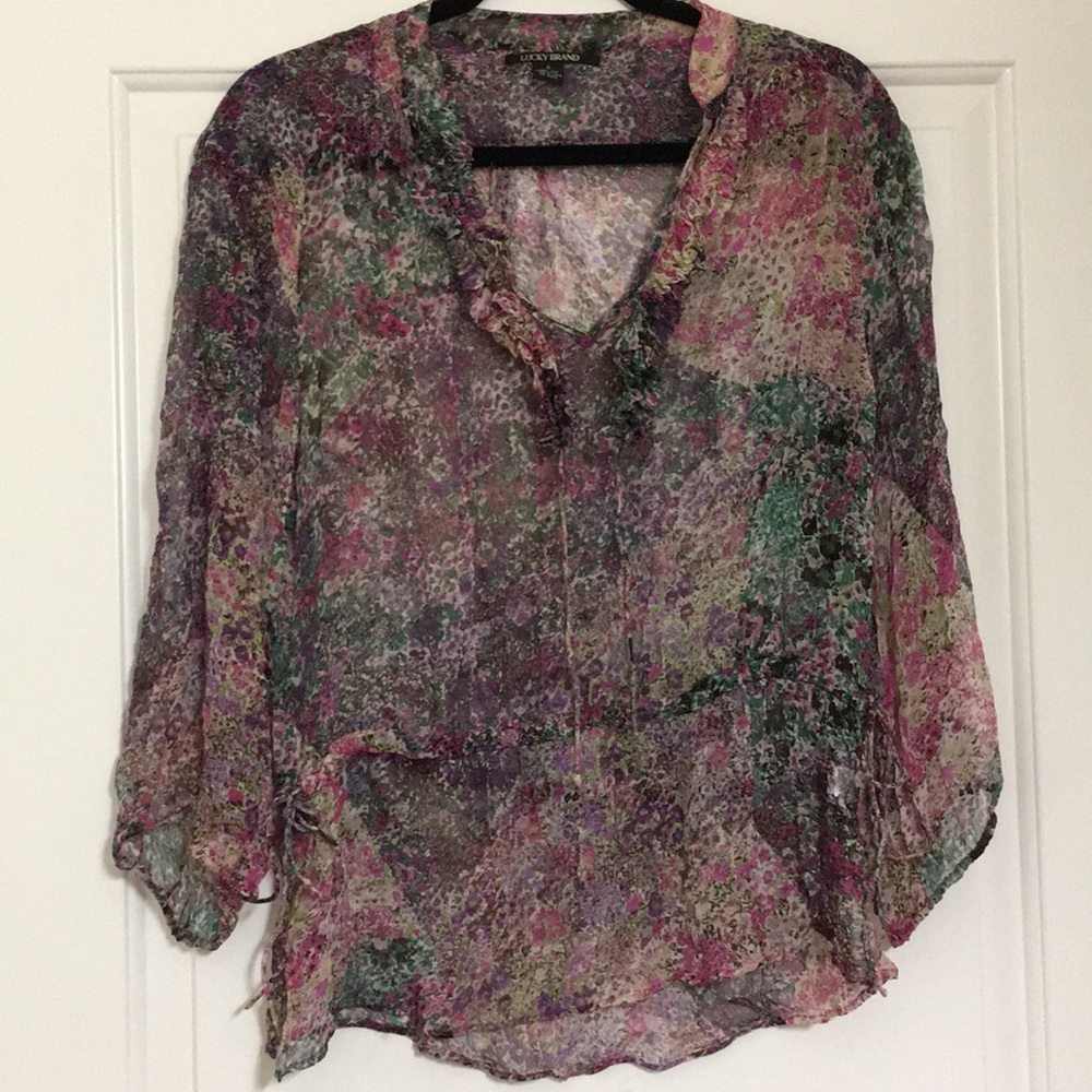 Lucky Brand 100% Silk Beautiful Pink Floral Top 💐